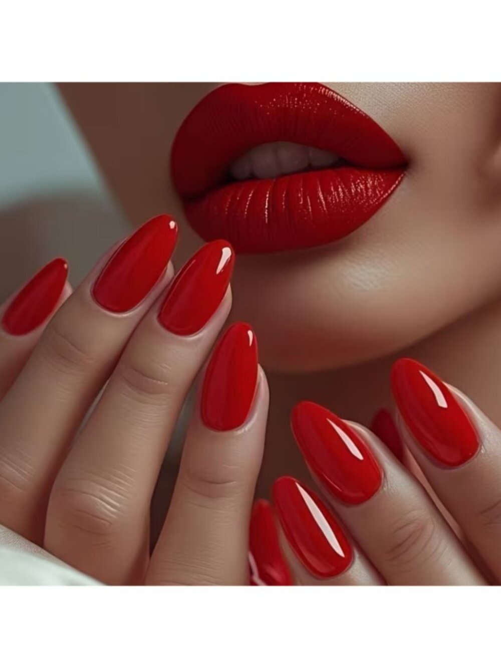 24pcs Glossy Pure Red Short Oval Press-On Nails – Salon Style Full Cover Acrylic - Picture 2 of 7